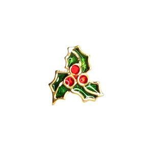 Very Nice Petite Holly Leaf and Berries Gold Tone Pin